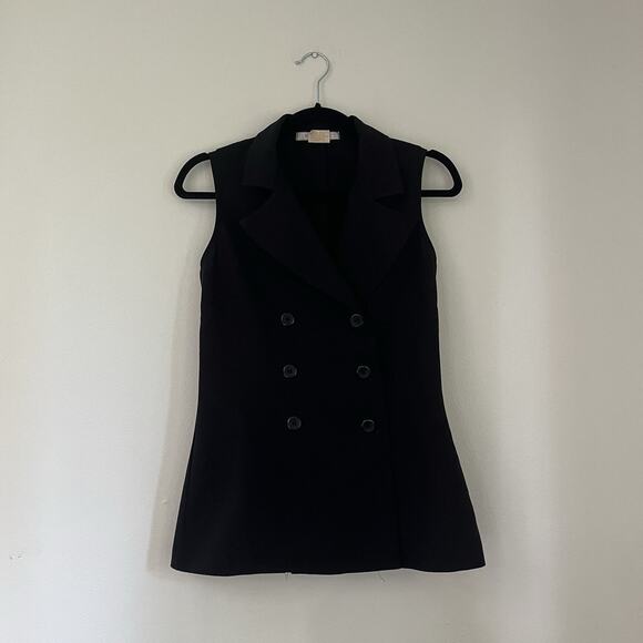 Vtg Y2K 90s La Belle Black Button Up Vest Top Tailored Size 3 Double Breasted - Picture 2 of 7